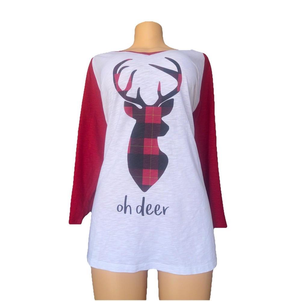 St. John's Bay Women's Christmas Oh Deer Long Sleeve Tee Size Small